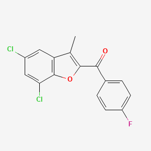 molecular formula C16H9Cl2FO2 B2882481 (5,7-Dichloro-3-methyl-1-benzofuran-2-yl)(4-fluorophenyl)methanone CAS No. 306979-05-5