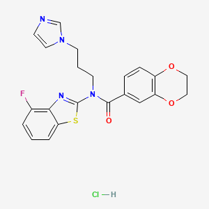 molecular formula C22H20ClFN4O3S B2882492 N-(3-(1H-imidazol-1-yl)propyl)-N-(4-fluorobenzo[d]thiazol-2-yl)-2,3-dihydrobenzo[b][1,4]dioxine-6-carboxamide hydrochloride CAS No. 1215453-99-8
