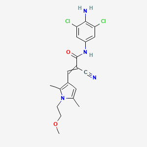 molecular formula C19H20Cl2N4O2 B2882494 N-(4-amino-3,5-dichlorophenyl)-2-cyano-3-[1-(2-methoxyethyl)-2,5-dimethyl-1H-pyrrol-3-yl]prop-2-enamide CAS No. 1428119-56-5