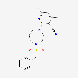 molecular formula C20H24N4O2S B2882499 2-[4-(Benzylsulfonyl)-1,4-diazepan-1-yl]-4,6-dimethylnicotinonitrile CAS No. 866136-69-8