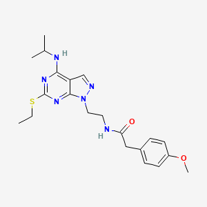 molecular formula C21H28N6O2S B2882509 N-(2-(6-(ethylthio)-4-(isopropylamino)-1H-pyrazolo[3,4-d]pyrimidin-1-yl)ethyl)-2-(4-methoxyphenyl)acetamide CAS No. 941986-07-8