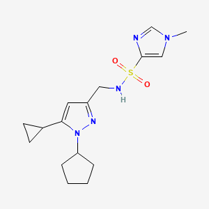 molecular formula C16H23N5O2S B2882588 N-((1-cyclopentyl-5-cyclopropyl-1H-pyrazol-3-yl)methyl)-1-methyl-1H-imidazole-4-sulfonamide CAS No. 1448072-52-3