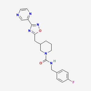 molecular formula C20H21FN6O2 B2882594 N-(4-fluorobenzyl)-3-((3-(pyrazin-2-yl)-1,2,4-oxadiazol-5-yl)methyl)piperidine-1-carboxamide CAS No. 1705257-11-9