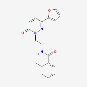 molecular formula C18H17N3O3 B2882609 N-{2-[3-(furan-2-yl)-6-oxo-1,6-dihydropyridazin-1-yl]ethyl}-2-methylbenzamide CAS No. 946283-29-0