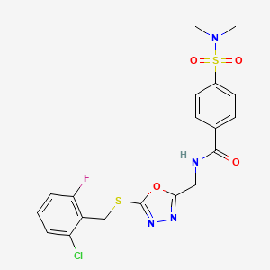 molecular formula C19H18ClFN4O4S2 B2882622 N-((5-((2-chloro-6-fluorobenzyl)thio)-1,3,4-oxadiazol-2-yl)methyl)-4-(N,N-dimethylsulfamoyl)benzamide CAS No. 941944-16-7