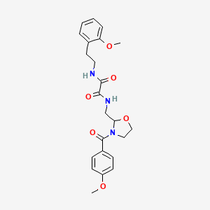 molecular formula C23H27N3O6 B2882623 N1-((3-(4-methoxybenzoyl)oxazolidin-2-yl)methyl)-N2-(2-methoxyphenethyl)oxalamide CAS No. 874805-24-0