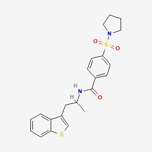 molecular formula C22H24N2O3S2 B2882648 N-[1-(1-benzothiophen-3-yl)propan-2-yl]-4-(pyrrolidine-1-sulfonyl)benzamide CAS No. 2415510-60-8