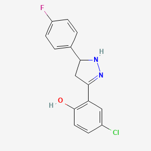 molecular formula C15H12ClFN2O B2882654 4-chloro-2-(5-(4-fluorophenyl)-4,5-dihydro-1H-pyrazol-3-yl)phenol CAS No. 374083-23-5