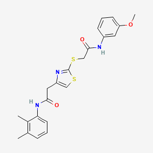 molecular formula C22H23N3O3S2 B2882683 2-[(4-{[(2,3-dimethylphenyl)carbamoyl]methyl}-1,3-thiazol-2-yl)sulfanyl]-N-(3-methoxyphenyl)acetamide CAS No. 942000-22-8