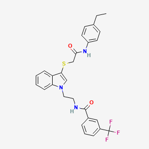 molecular formula C28H26F3N3O2S B2882685 N-{2-[3-({[(4-ethylphenyl)carbamoyl]methyl}sulfanyl)-1H-indol-1-yl]ethyl}-3-(trifluoromethyl)benzamide CAS No. 851714-85-7