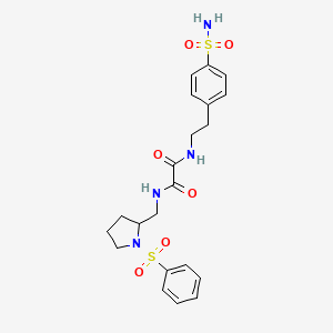 molecular formula C21H26N4O6S2 B2882686 N1-((1-(phenylsulfonyl)pyrrolidin-2-yl)methyl)-N2-(4-sulfamoylphenethyl)oxalamide CAS No. 896267-34-8