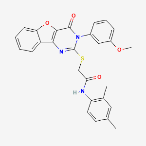molecular formula C27H23N3O4S B2882736 N-(2,4-dimethylphenyl)-2-{[5-(3-methoxyphenyl)-6-oxo-8-oxa-3,5-diazatricyclo[7.4.0.0^{2,7}]trideca-1(9),2(7),3,10,12-pentaen-4-yl]sulfanyl}acetamide CAS No. 872209-27-3
