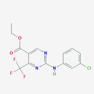 molecular formula C14H11ClF3N3O2 B2882787 ethyl 2-(3-chloroanilino)-4-(trifluoromethyl)-5-pyrimidinecarboxylate CAS No. 678139-43-0