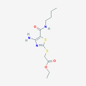 molecular formula C12H19N3O3S2 B2882794 Ethyl ({4-amino-5-[(butylamino)carbonyl]-1,3-thiazol-2-yl}thio)acetate CAS No. 698368-18-2