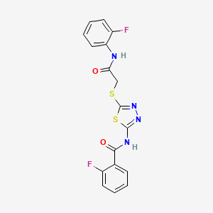 molecular formula C17H12F2N4O2S2 B2882809 2-fluoro-N-(5-((2-((2-fluorophenyl)amino)-2-oxoethyl)thio)-1,3,4-thiadiazol-2-yl)benzamide CAS No. 392298-58-7