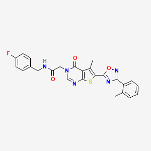 molecular formula C25H20FN5O3S B2882825 N-[(4-fluorophenyl)methyl]-2-{5-methyl-6-[3-(2-methylphenyl)-1,2,4-oxadiazol-5-yl]-4-oxo-3H,4H-thieno[2,3-d]pyrimidin-3-yl}acetamide CAS No. 1243055-31-3