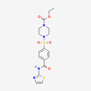 molecular formula C17H20N4O5S2 B2882831 Ethyl 4-((4-(thiazol-2-ylcarbamoyl)phenyl)sulfonyl)piperazine-1-carboxylate CAS No. 361174-59-6