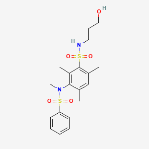 molecular formula C19H26N2O5S2 B2882858 N-(3-hydroxypropyl)-2,4,6-trimethyl-3-(N-methylbenzenesulfonamido)benzene-1-sulfonamide CAS No. 831229-62-0