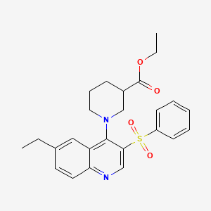 molecular formula C25H28N2O4S B2882859 ethyl 1-[3-(benzenesulfonyl)-6-ethylquinolin-4-yl]piperidine-3-carboxylate CAS No. 866843-13-2
