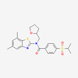 molecular formula C24H28N2O4S2 B2882892 N-(5,7-dimethylbenzo[d]thiazol-2-yl)-4-(isopropylsulfonyl)-N-((tetrahydrofuran-2-yl)methyl)benzamide CAS No. 920257-37-0