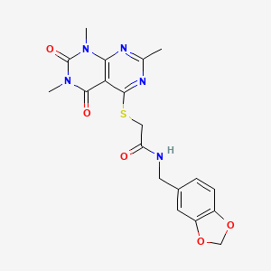 molecular formula C19H19N5O5S B2882893 N-(benzo[d][1,3]dioxol-5-ylmethyl)-2-((2,6,8-trimethyl-5,7-dioxo-5,6,7,8-tetrahydropyrimido[4,5-d]pyrimidin-4-yl)thio)acetamide CAS No. 852168-41-3