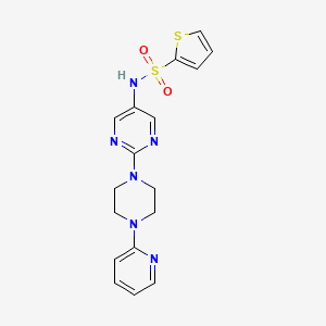 molecular formula C17H18N6O2S2 B2882932 N-(2-(4-(pyridin-2-yl)piperazin-1-yl)pyrimidin-5-yl)thiophene-2-sulfonamide CAS No. 1396675-83-4