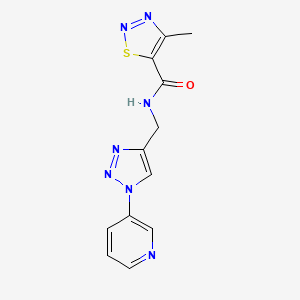 molecular formula C12H11N7OS B2882959 4-methyl-N-((1-(pyridin-3-yl)-1H-1,2,3-triazol-4-yl)methyl)-1,2,3-thiadiazole-5-carboxamide CAS No. 2034425-71-1