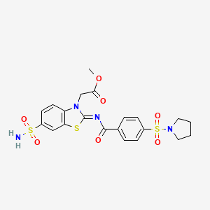 molecular formula C21H22N4O7S3 B2882980 methyl 2-[(2Z)-2-{[4-(pyrrolidine-1-sulfonyl)benzoyl]imino}-6-sulfamoyl-2,3-dihydro-1,3-benzothiazol-3-yl]acetate CAS No. 865198-73-8
