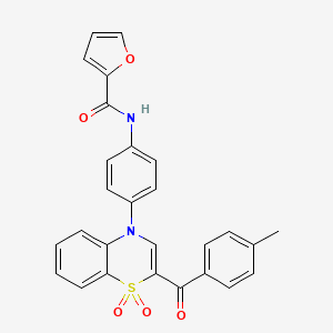 molecular formula C27H20N2O5S B2882983 N-{4-[2-(4-methylbenzoyl)-1,1-dioxo-4H-1lambda6,4-benzothiazin-4-yl]phenyl}furan-2-carboxamide CAS No. 1114659-12-9