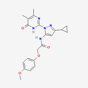 molecular formula C21H23N5O4 B2883040 N-(3-cyclopropyl-1-(4,5-dimethyl-6-oxo-1,6-dihydropyrimidin-2-yl)-1H-pyrazol-5-yl)-2-(4-methoxyphenoxy)acetamide CAS No. 1203196-92-2