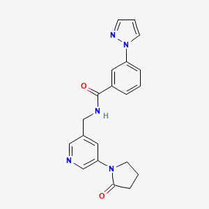molecular formula C20H19N5O2 B2883078 N-{[5-(2-oxopyrrolidin-1-yl)pyridin-3-yl]methyl}-3-(1H-pyrazol-1-yl)benzamide CAS No. 2034535-94-7