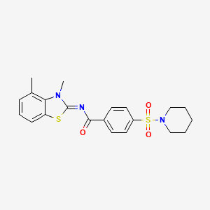 molecular formula C21H23N3O3S2 B2883192 N-[(2E)-3,4-dimethyl-2,3-dihydro-1,3-benzothiazol-2-ylidene]-4-(piperidine-1-sulfonyl)benzamide CAS No. 850910-89-3