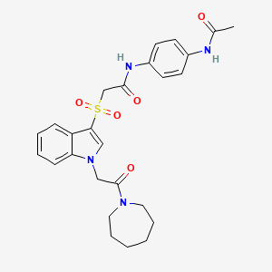 molecular formula C26H30N4O5S B2883233 N-(4-acetamidophenyl)-2-((1-(2-(azepan-1-yl)-2-oxoethyl)-1H-indol-3-yl)sulfonyl)acetamide CAS No. 878059-93-9