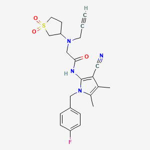 molecular formula C23H25FN4O3S B2883237 N-{3-cyano-1-[(4-fluorophenyl)methyl]-4,5-dimethyl-1H-pyrrol-2-yl}-2-[(1,1-dioxo-1lambda6-thiolan-3-yl)(prop-2-yn-1-yl)amino]acetamide CAS No. 1376233-02-1