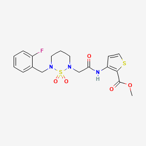 molecular formula C18H20FN3O5S2 B2883239 methyl 3-(2-{6-[(2-fluorophenyl)methyl]-1,1-dioxo-1lambda6,2,6-thiadiazinan-2-yl}acetamido)thiophene-2-carboxylate CAS No. 946300-83-0