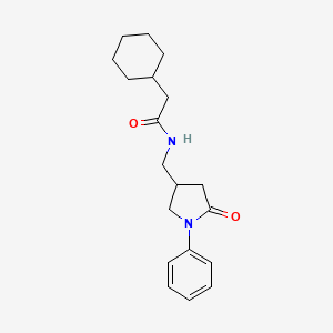 molecular formula C19H26N2O2 B2883245 2-cyclohexyl-N-[(5-oxo-1-phenylpyrrolidin-3-yl)methyl]acetamide CAS No. 955218-58-3