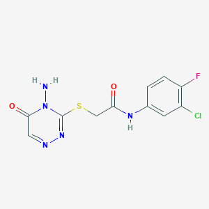 molecular formula C11H9ClFN5O2S B2883267 2-((4-amino-5-oxo-4,5-dihydro-1,2,4-triazin-3-yl)thio)-N-(3-chloro-4-fluorophenyl)acetamide CAS No. 898622-19-0