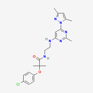 molecular formula C22H27ClN6O2 B2883270 2-(4-chlorophenoxy)-N-(2-((6-(3,5-dimethyl-1H-pyrazol-1-yl)-2-methylpyrimidin-4-yl)amino)ethyl)-2-methylpropanamide CAS No. 1207030-96-3