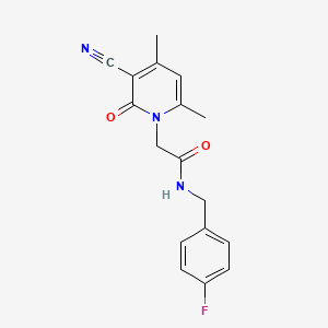 molecular formula C17H16FN3O2 B2883354 2-(3-cyano-4,6-dimethyl-2-oxo-1,2-dihydropyridin-1-yl)-N-[(4-fluorophenyl)methyl]acetamide CAS No. 941913-38-8