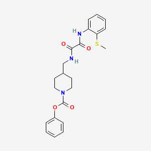 molecular formula C22H25N3O4S B2883430 Phenyl 4-((2-((2-(methylthio)phenyl)amino)-2-oxoacetamido)methyl)piperidine-1-carboxylate CAS No. 1235340-99-4