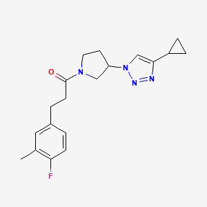 molecular formula C19H23FN4O B2883510 1-(3-(4-cyclopropyl-1H-1,2,3-triazol-1-yl)pyrrolidin-1-yl)-3-(4-fluoro-3-methylphenyl)propan-1-one CAS No. 2198024-19-8