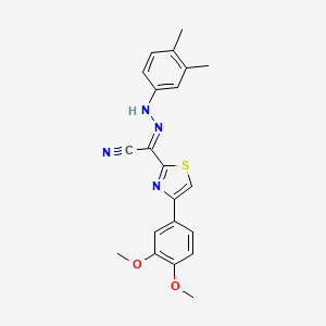 molecular formula C21H20N4O2S B2883582 (E)-4-(3,4-dimethoxyphenyl)-N-(3,4-dimethylphenyl)-1,3-thiazole-2-carbohydrazonoyl cyanide CAS No. 477286-07-0