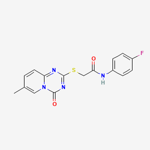 molecular formula C16H13FN4O2S B2883590 N-(4-fluorophenyl)-2-({7-methyl-4-oxo-4H-pyrido[1,2-a][1,3,5]triazin-2-yl}sulfanyl)acetamide CAS No. 896319-30-5