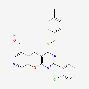 [5-(2-Chlorophenyl)-14-methyl-7-{[(4-methylphenyl)methyl]sulfanyl}-2-oxa-4,6,13-triazatricyclo[8.4.0.0^{3,8}]tetradeca-1(10),3(8),4,6,11,13-hexaen-11-yl]methanol