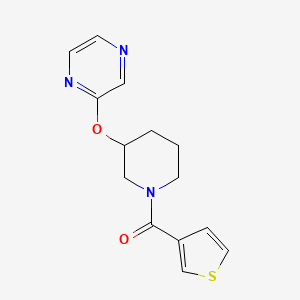 molecular formula C14H15N3O2S B2883645 (3-(Pyrazin-2-yloxy)piperidin-1-yl)(thiophen-3-yl)methanone CAS No. 2034440-99-6