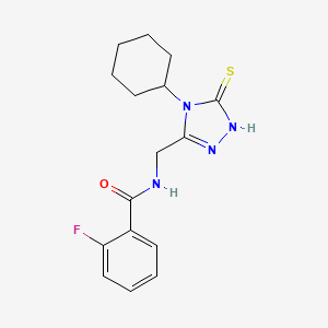 molecular formula C16H19FN4OS B2883672 N-((4-cyclohexyl-5-mercapto-4H-1,2,4-triazol-3-yl)methyl)-2-fluorobenzamide CAS No. 1105192-47-9