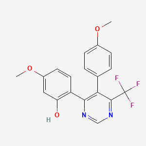 molecular formula C19H15F3N2O3 B2883726 5-Methoxy-2-(5-(4-methoxyphenyl)-6-(trifluoromethyl)pyrimidin-4-yl)phenol CAS No. 849914-00-7