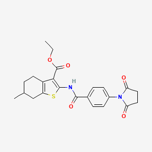 molecular formula C23H24N2O5S B2883727 Ethyl 2-(4-(2,5-dioxopyrrolidin-1-yl)benzamido)-6-methyl-4,5,6,7-tetrahydrobenzo[b]thiophene-3-carboxylate CAS No. 681236-05-5