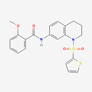 molecular formula C21H20N2O4S2 B2883730 2-methoxy-N-(1-(thiophen-2-ylsulfonyl)-1,2,3,4-tetrahydroquinolin-7-yl)benzamide CAS No. 898429-79-3