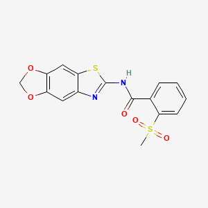 molecular formula C16H12N2O5S2 B2883789 N-{4,6-dioxa-10-thia-12-azatricyclo[7.3.0.0^{3,7}]dodeca-1(9),2,7,11-tetraen-11-yl}-2-methanesulfonylbenzamide CAS No. 896279-17-7